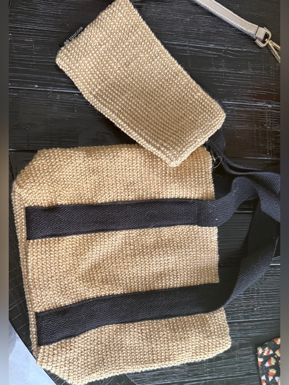 Wacoal Woven Straw Tote with Black Straps - Natural
